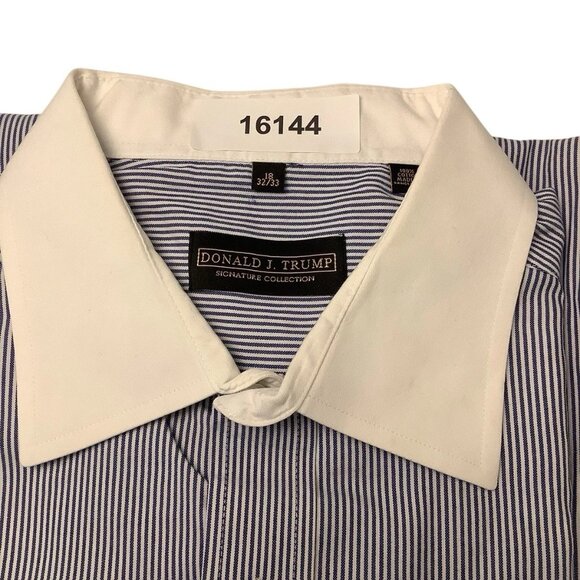 Donald J Trump Long Sleeve Button Up Pinstriped Blue Shirt Men's Size 18-32/33 - Picture 10 of 10